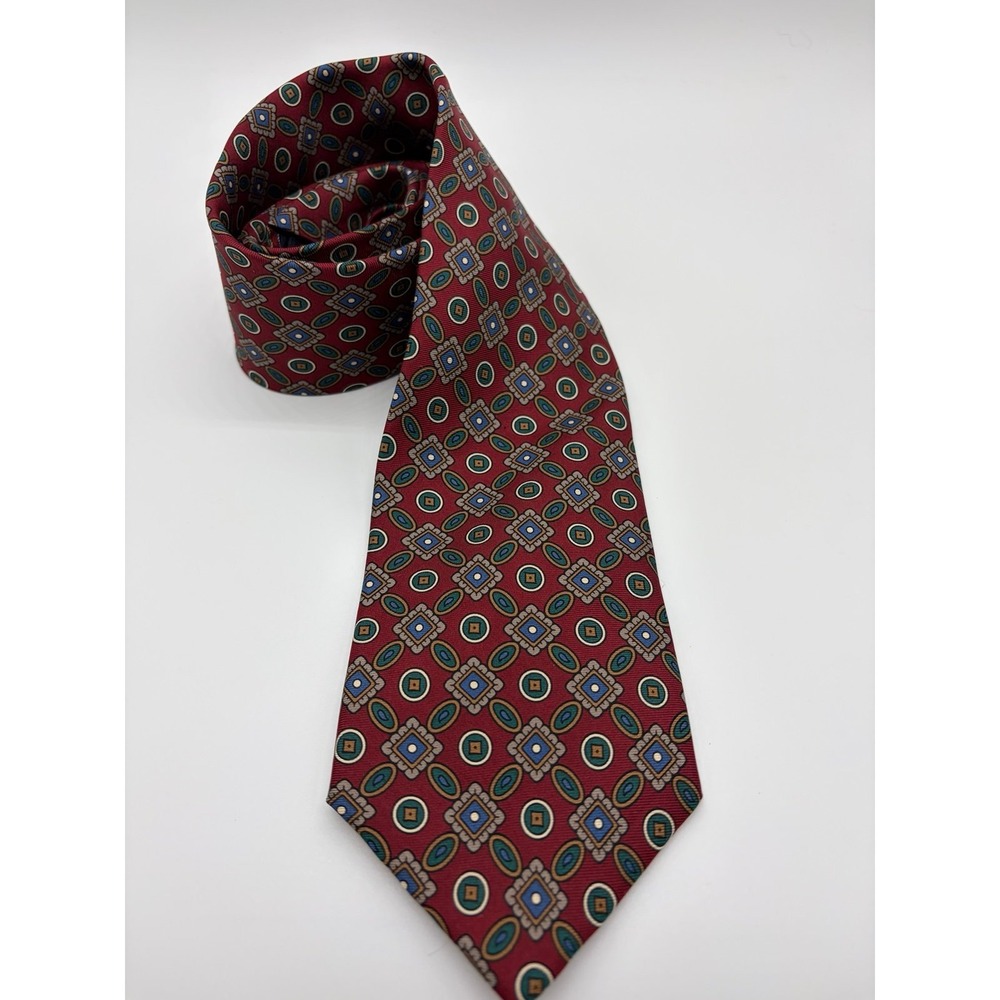 Lands' End 100% Silk, Red/Green/Blue/Geometric Pattern Necktie
